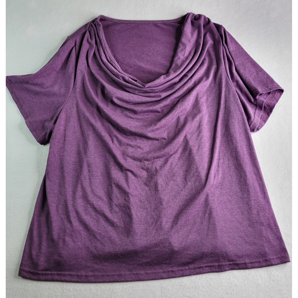Purple Cowl Neck Short Sleeve Draped Top Plus Size 2X Polyester Blouse